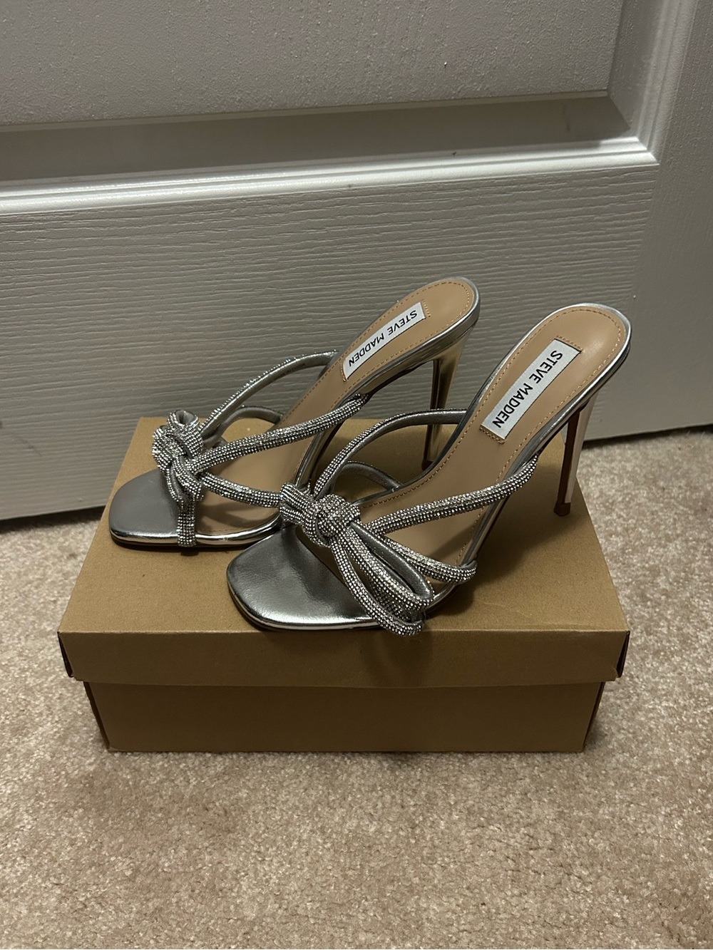 Steve Madden Silver Knotted Strappy Stiletto Mules